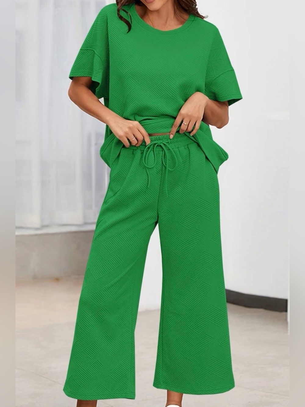 Women’s Green Wide-Leg Drawstring Pants - Casual Comfort